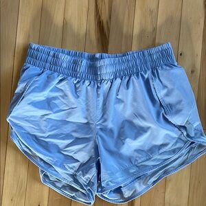 Blue Athletic Shorts with Elastic Waistband and Curved Hem